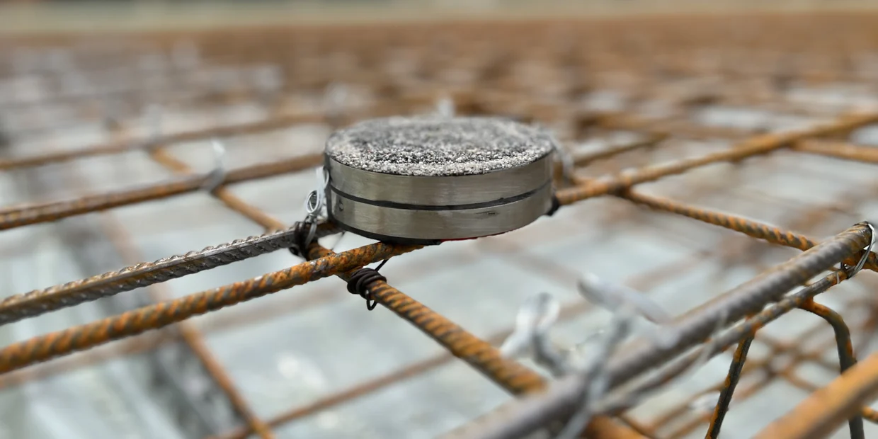 CorroDec 2G fixed to the reinforcement, before pouring