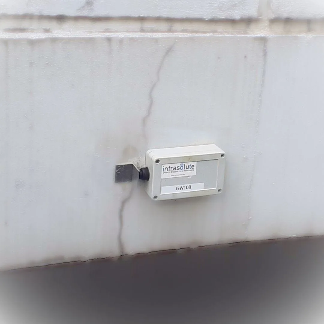 Wireless crack sensor monitoring ramps and slabs in a car park